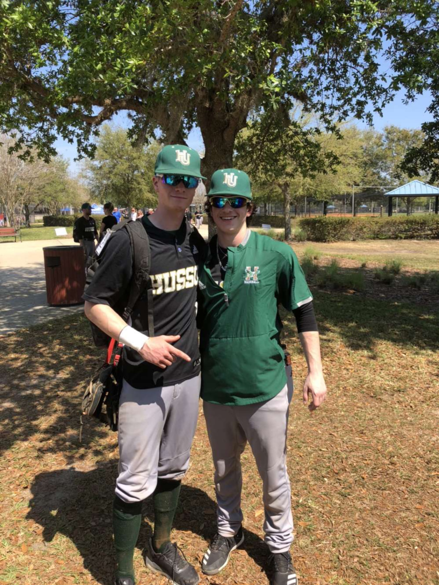Keith Pomeroy with a teammate during his Husson University baseball years
